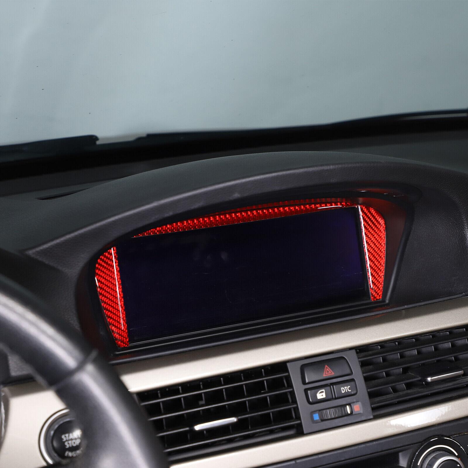 Red Carbon Fiber Navigation Screen Trim Sticker For BMW 3 Series E90 2005-2012