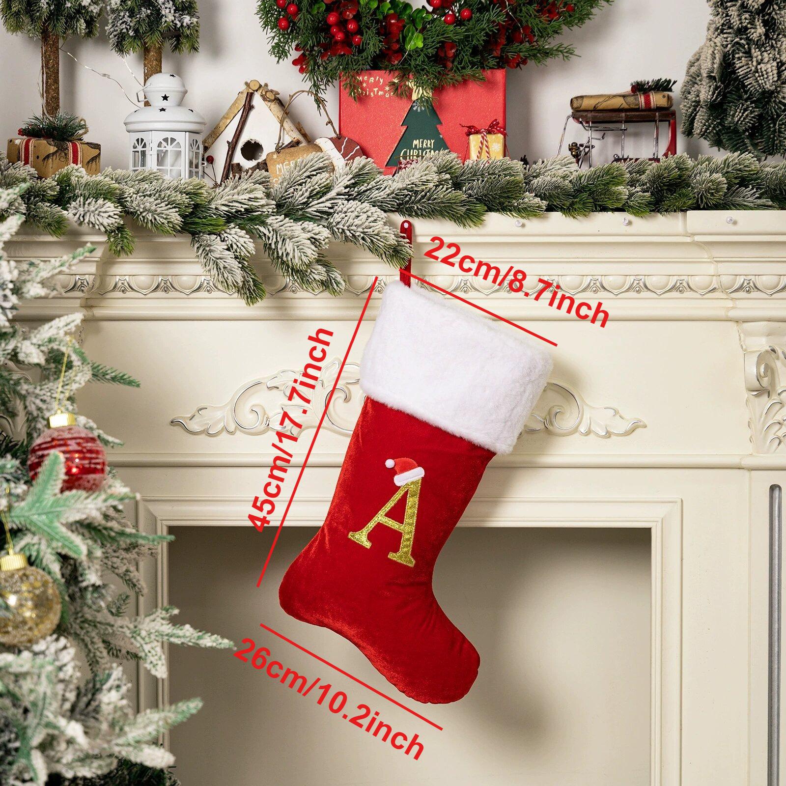 

2025 Luxury Red Gold Velvet Christmas Stocking Embroidered Monogram Family Set Fireplace Decor Snowflake Ornament Gift Sock 45x22x26cm