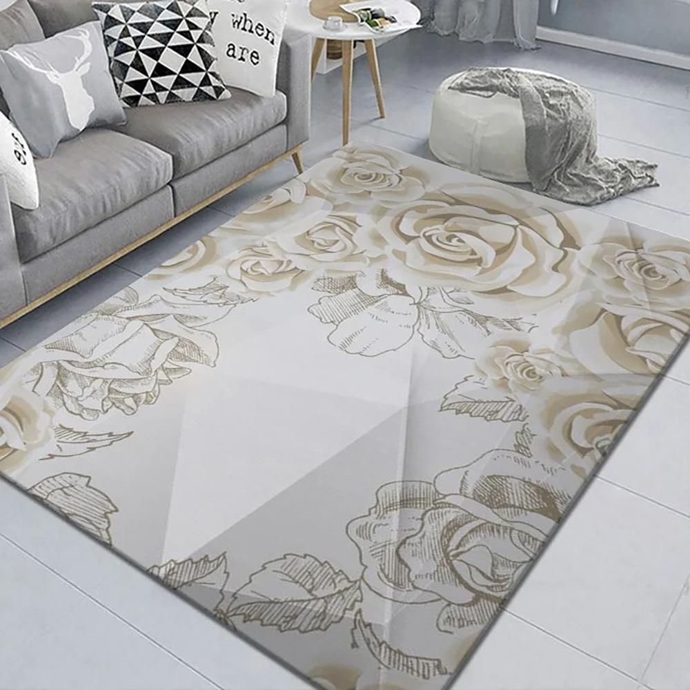 Loop-Pile Carpet Classic Scenic Flower Living Room Mat Bedroom Rug Sofa Large Rug Non-Slip Washable Home Decor