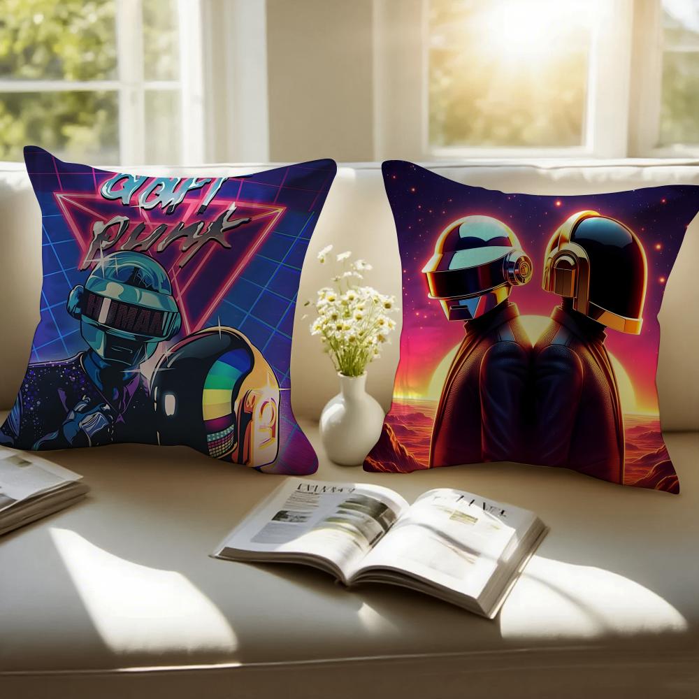 Electronic French Rock Band DDaft PPunk Cushion Cover Pillowcase Antidustmite Invisible Zipper Short Plush Sofa Cushion