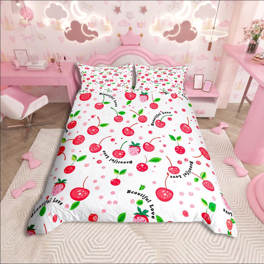 Homewish Cartoon Strawberry Duvet Cover SetGroovy Flower Daisy For Kids Bedding SetFloral Fruit Decor
