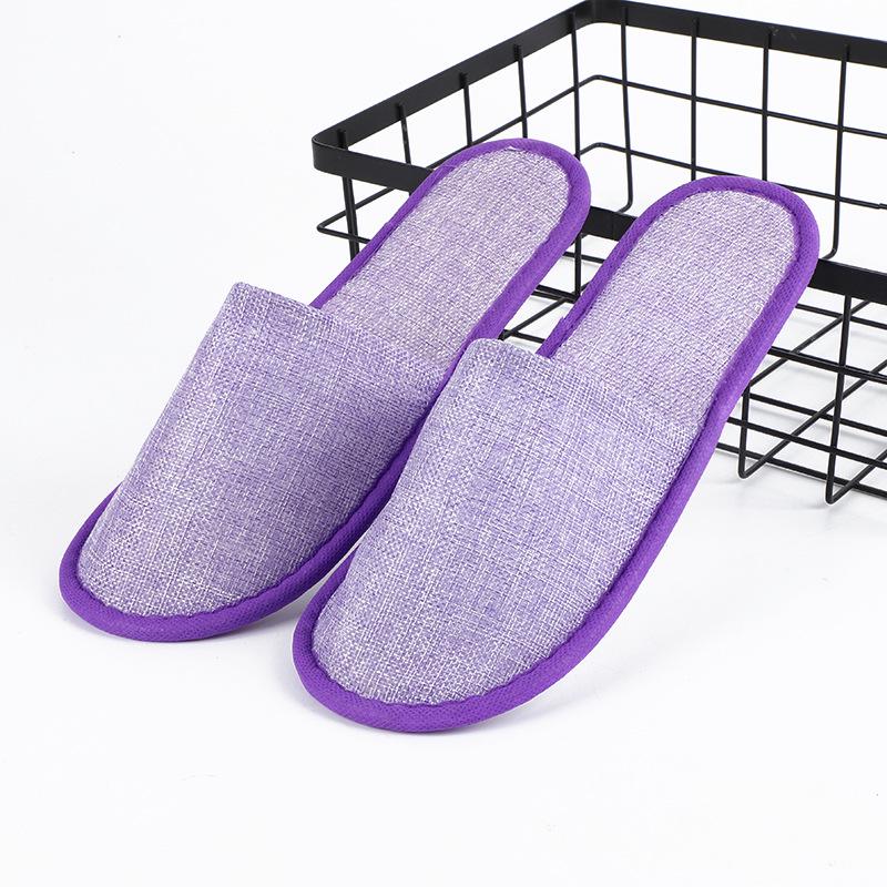 

Одноразовые льняные тапочки с подошвой с рисунком ивового листа для отелей, гостевых домов, гостиниц, спа-салонов и домашнего приема гостей Purple (Full Cover)