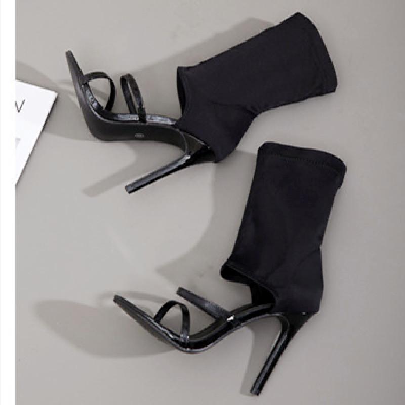 Fashion Spring and Fall Stretch Fabric Thin Heel Large Size Women Shoes Fashion Peep Toe Cover Heel Hollow Pumps Party Pole Dance Shoes