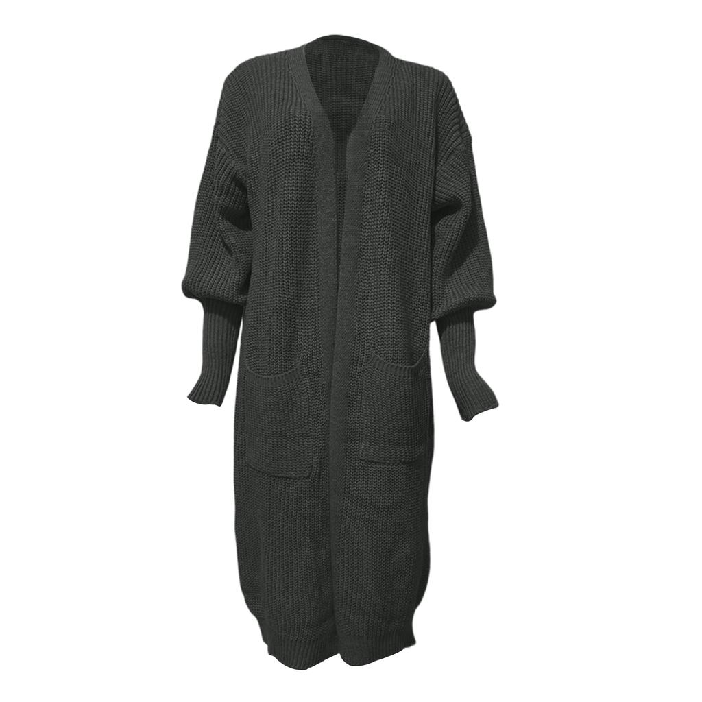 Women's Casual Loose  Sleeve Pocket Mid-Length Knitted Sweater Jacket