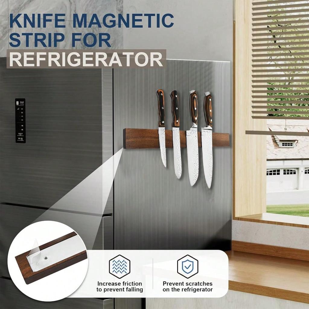 Leeseph Wall Mount Magnet Knife Holder, Wood Magnetic Knife Holder Strip for Home Organizer, Kitchen Utensils, Knives and Tools
