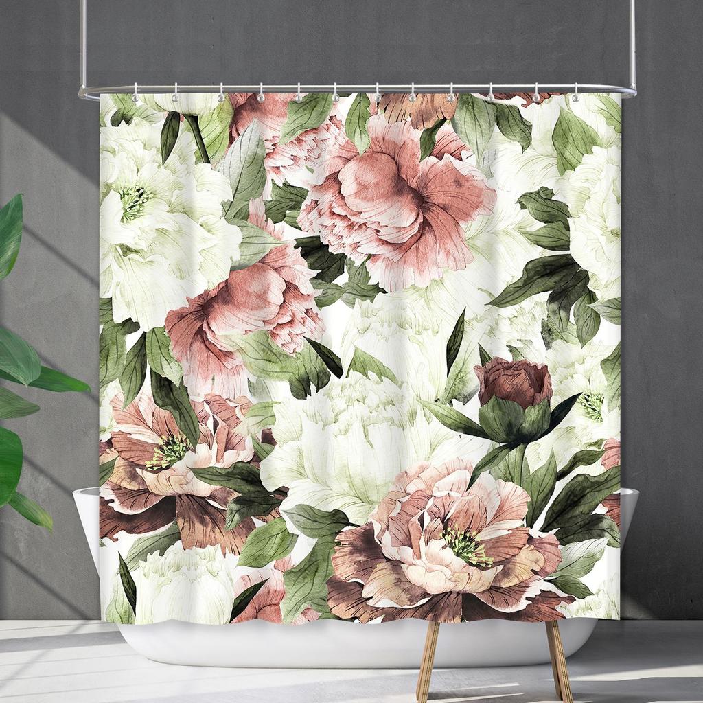 Shower Curtain Waterproof And Mildew-Proof 3D Digital Printing Plant Flower Plant Shower Curtain Bathroom Partition