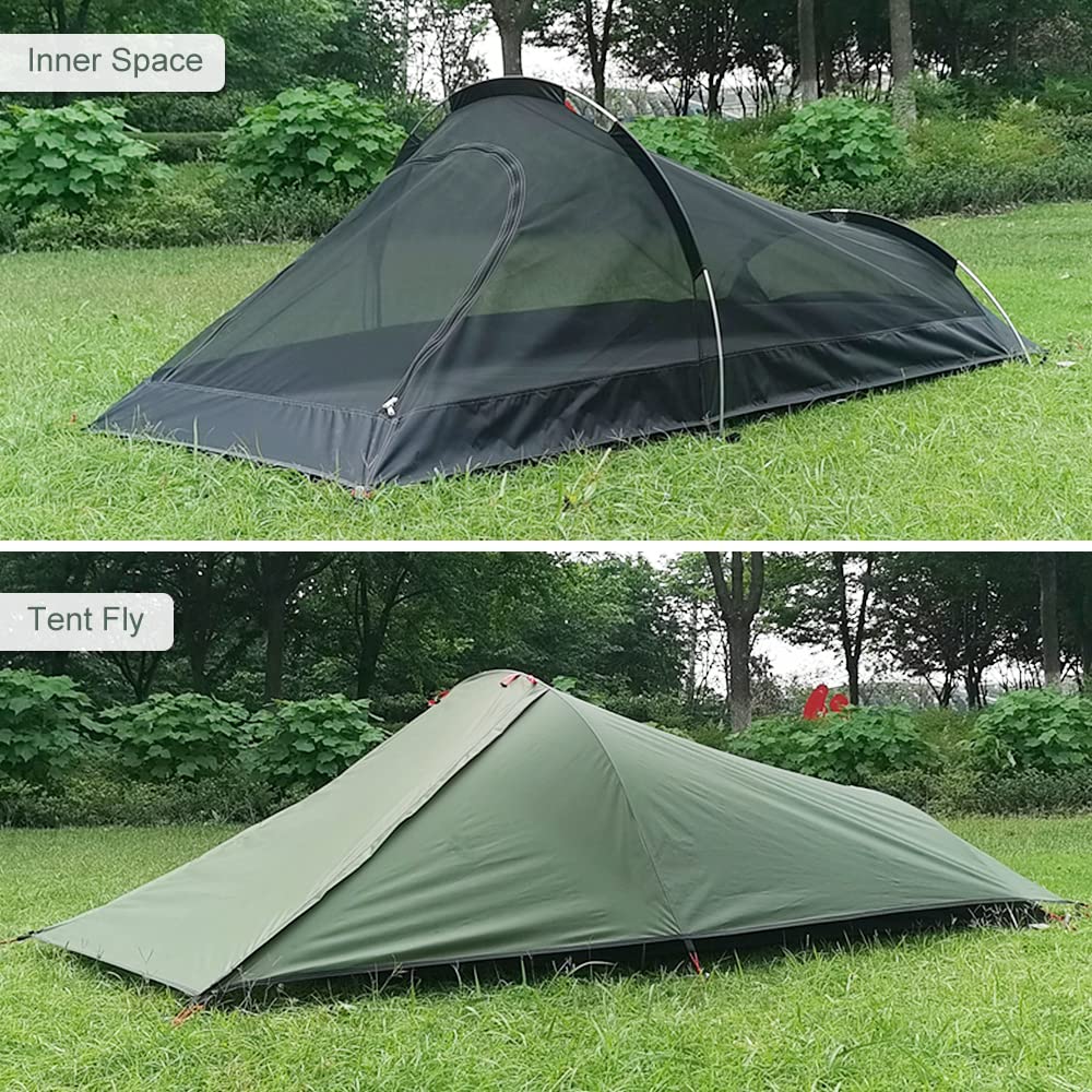 Bulaned Ultralight Outdoor Camping Tent One Person Camping Tent Water Resistant Tent Aviation Aluminum Support Portable Sleeping Bag Tent