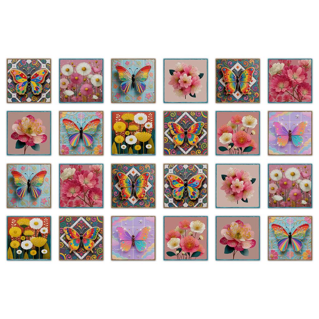 24 Pcs European Style Tile Wall Self-Adhesive Sticker Kitchen Bathroom Decorative Tile Stickers Glossy Crystal Wall Decals