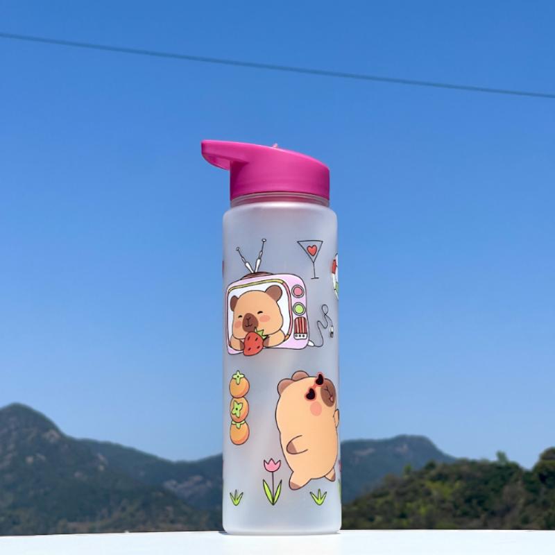 780ml Capybara Water Bottle For Kids Water Sippy Cup With Silicone Straw Leakproof Plastic Water Bottles Summer Kids Water Cup