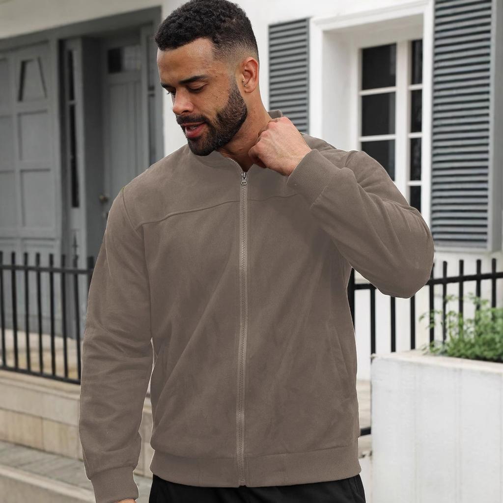 Autumn Solid Color Men's Zipper Jacket Casual Retro Long Sleeve Cardigan Coat