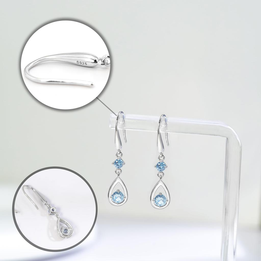 Free Bird Aquamarine Earrings for Swaying Hook 925 Metal Allergy March White Day White Day Return Gift Women, "drop Flower" Earrings, Silver, Safe,