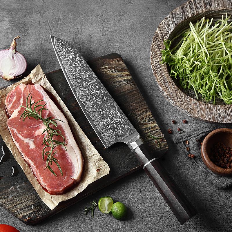 8.6 Inch Kiritsuke Knife 67-layers Damascus Steel 10Cr15MoV Blade Ebony Handle Chef Slicing Vegetable Cleaver Meat Kitchen Knife