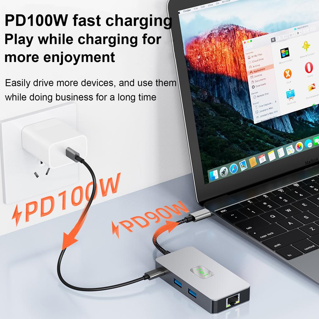7 In 1 TYPE-CtoRJ45 2.5G 10G USB3.2 HDMI PD100W SD TF Interface Hub Adapter Dock