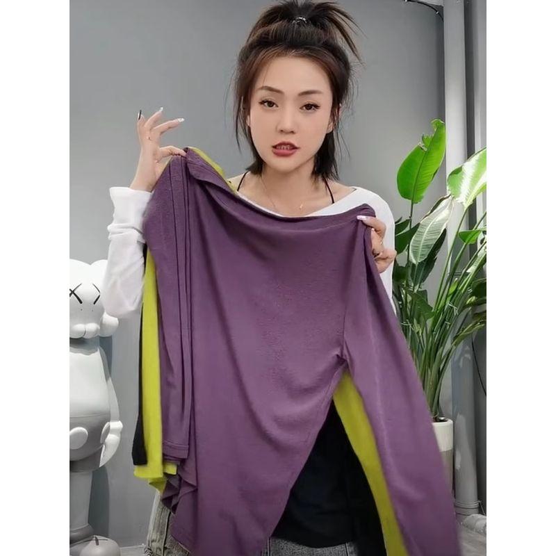 

С открытыми плечами Воротник с открытыми плечами Летняя Повседневная Защита от солнца Рубашка Сетка Purple M