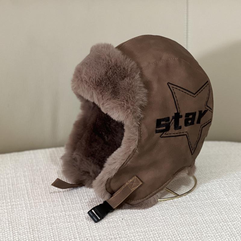 Matte leather outdoor locomotive Lei Feng hat winter thickened warm pu leather ear protection hat windproof snow pilot hat tide