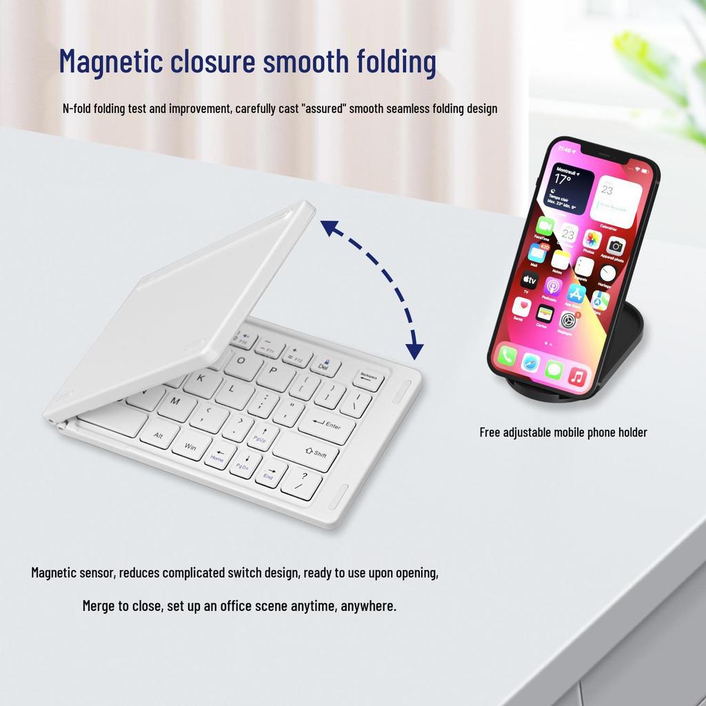 Compact Wireless Bluetooth Keyboard - Double Folding, Multi-System, Multi-Channel, Ideal for Tablets