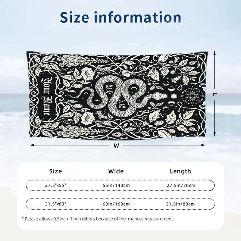 Serpent Floral Enchantment Theme Quick Dry Beach Towel Custom Name Text Print Large Sand Resistant Towel Beach Vacation