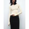 Basic Straight-leg Silm off-Neck Long Sleeves Rib Sweater