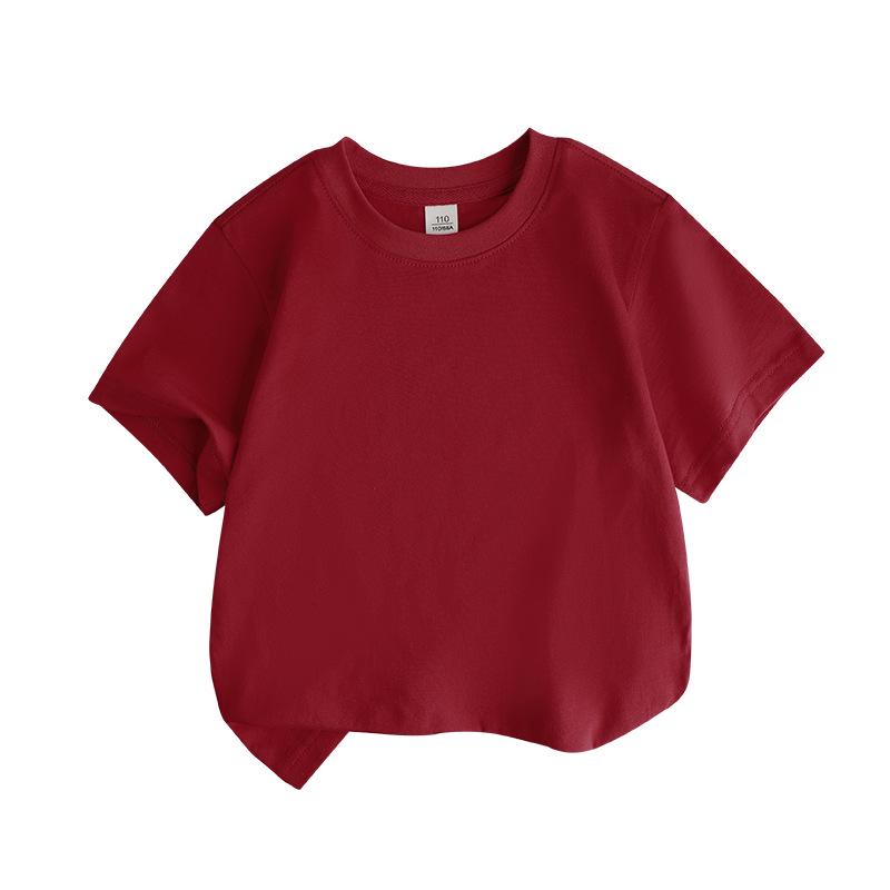 Barns Lös Bomullskortärmad T-shirt: Rundhalsad, Enfärgad, Svettabsorberande, Sommarstil för Pojkar och Flickor (Mellan- och storlekar)