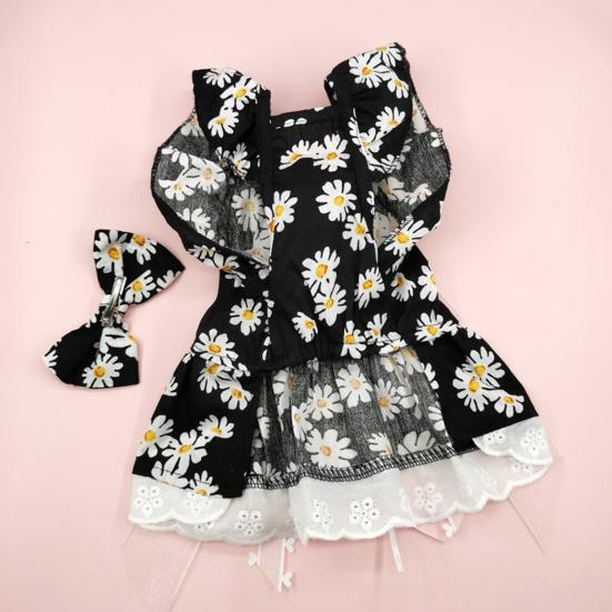 Yousheng Summer Dog Dress Cute Bow Hairpin Floral Print Elegant Outfit Breathable Casual Wear Bow-knot Lace Princess Dress Pet Cat Two-legged Clothing