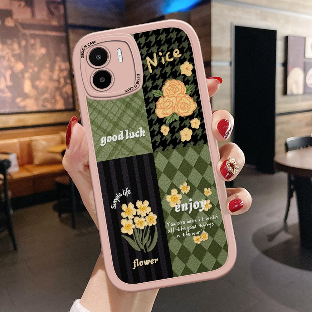 Stylish Flowers Lattice Pattern PU Leather Phone Case for iPhone 15 14 13 12 Pro Max Samsung Galaxy S23 Ultra S20 FE A52 Redmi Xiaomi POCO Soft Cover