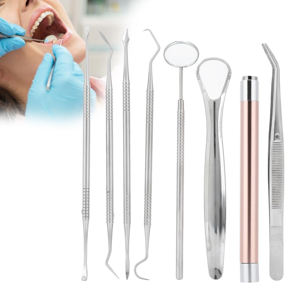 8pcs   set Dental Tartar Scaler Teeth Pick Teeth Tartar Scraper Mouth Mirror Flashlight