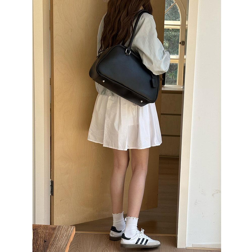 New Winter Big Size Soft Leather Women Large Retro Bowling Bags Commute Handbags High Quality Simple Shoulder Bag Brown
