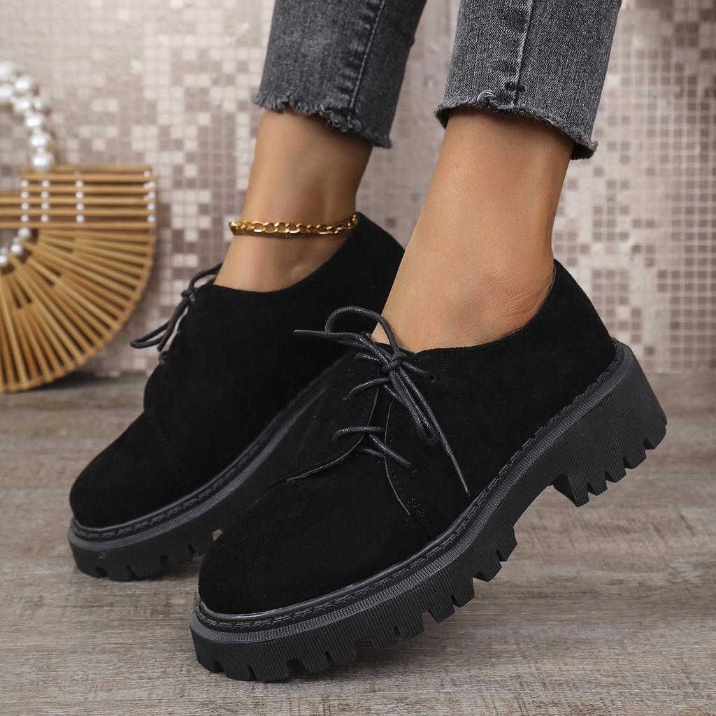 Women's Wide Width Platform Loafers, British Style Lace-Up Flats, TK Supply Wholesale Shoes for Women