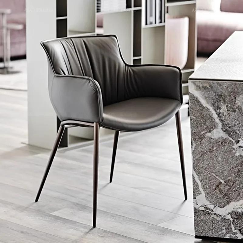 Italian light luxury backrest dining chair modern simple household small unit stool restaurant bedroom cafe leather chair