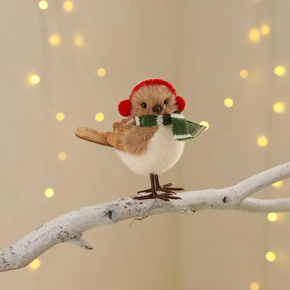 1/3pcs Plush Mini Furry Robin Bird Figurines Bohemian Xmas Home Window Decoration  Window Decor