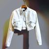 Chaqueta Corta Elegante de Cintura Alta para Mujer para Primavera y Otoño: Chaqueta de Cuero, Chaqueta Biker para Personas Menudas, Chaqueta de Cuero Sintético