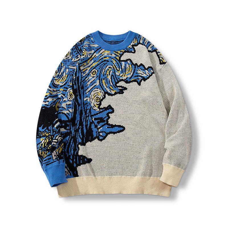 

European & American Street Style Men s Casual Color Block Knit Pullover L синій