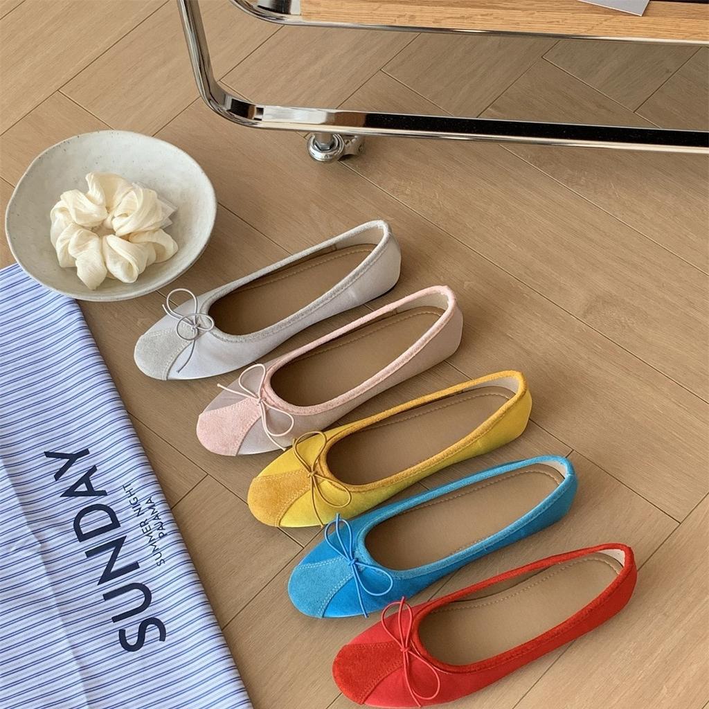 Retro Oma-Schuhe mit flacher Sohle Frühling und Sommer Nische Spleißschleife Ballettstil flacher Ausschnitt beladene Schuhe weichsohlige Einzelschuhe Frauen