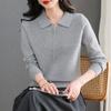 2025 Fashion Women's Solid Color Long Sleeve Knit Polo Shirt