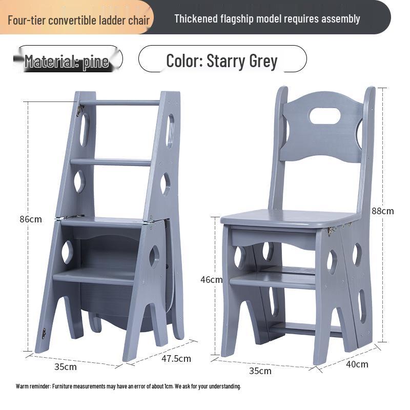 Solid Wood Folding Ladder Chair: Dual-Use, Multifunctional 4-Step Indoor Stool