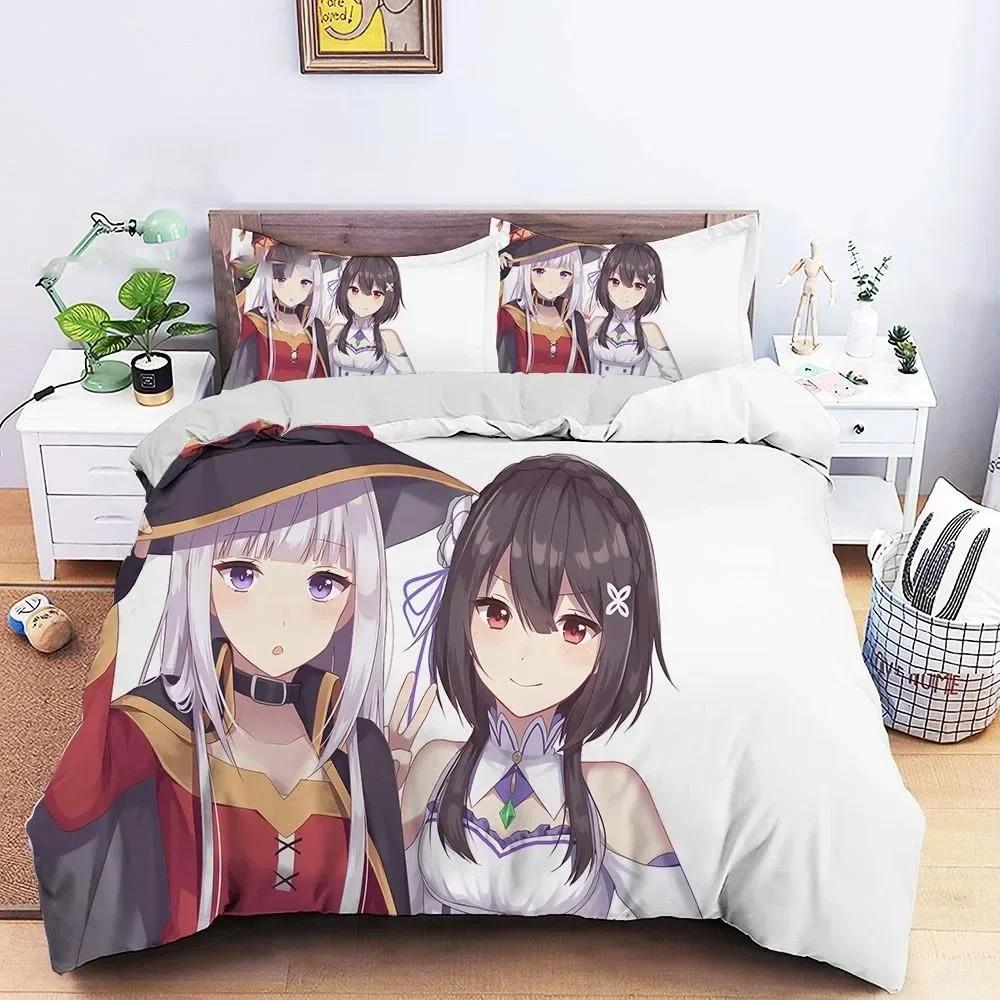 3D Anime Re Zero Rem Ram Printed Bed Set Duvet Cover Pillowcase Bedding Set Bed Linen Sheet Quilt Cover Full Queen King Size