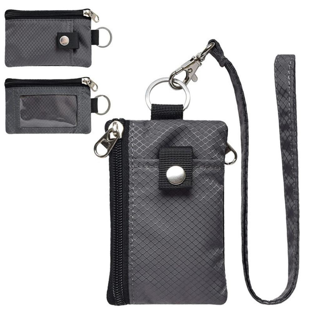 RFID Blocking Small Wallet for Women Water Resistant Travel Keychain Wallet Minimalist Men Slim Zip Card Lanyard Wallet Badge темно-серого