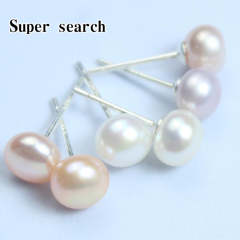 Real 925 Silver Earrings Natural Freshwater Pearl Stud Errings Jewelry for Women Fashion Birthday Gift