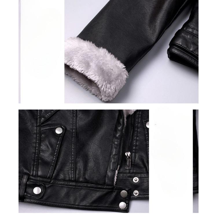 Modna i przytulna kurtka ze skóry PU dla kobiet niskiego wzrostu z grubym wypełnieniem i stylowym kołnierzem klapowym