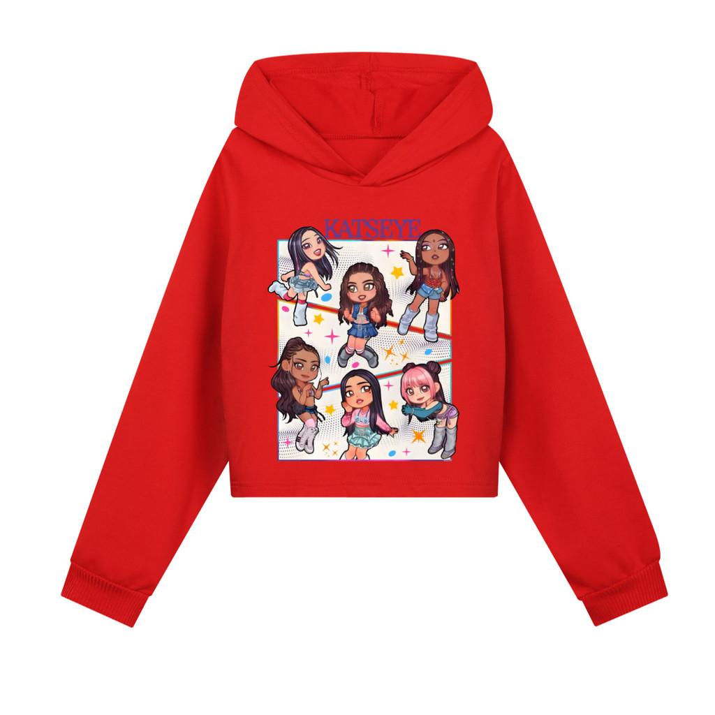 5299 Kinder Mädchen KATSEYE Bedruckte Mode Langarm Kapuzenpullover