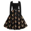 Women's Fashion Retro Long-sleeved Square Collar Christmas Printed Evening Dress