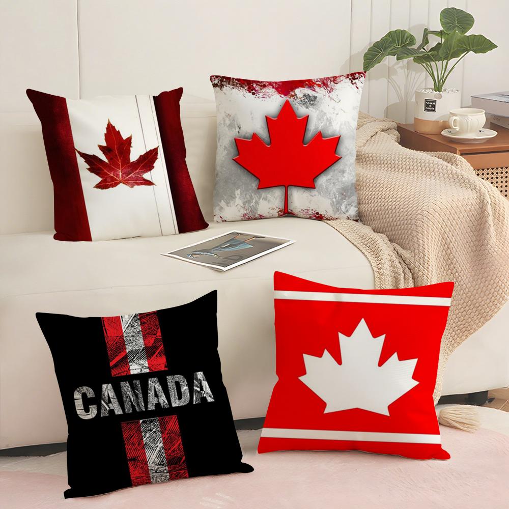 Canada Canadian Flag Ca Leaf Cushion Cover Soft Short Plush Pillow Cover Smooth Cozy Texture Aesthetic Cushion Case Home Decor