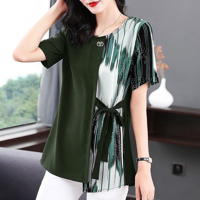 Short-sleeved T-shirt Women's Summer New Fashion Mom's Mid Length Plus Size Slimming Top