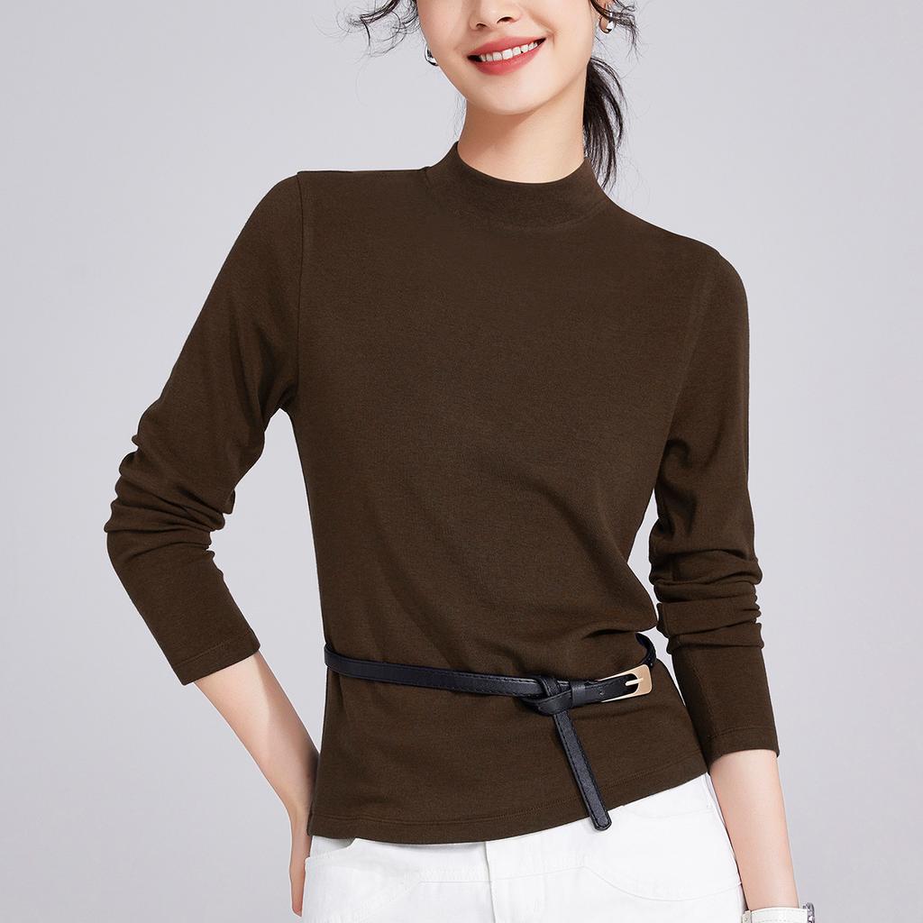 Semi-turtleneck Tencel wool long-sleeved women's early autumn slim-fit top new autumn inner bottoming shirt autumn