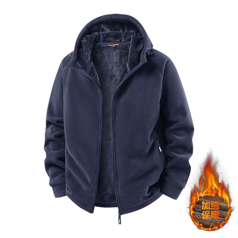 Mens Hooded Fleece Jacket Warm Thick Lined Casual Outerwear Winter Daily Wear