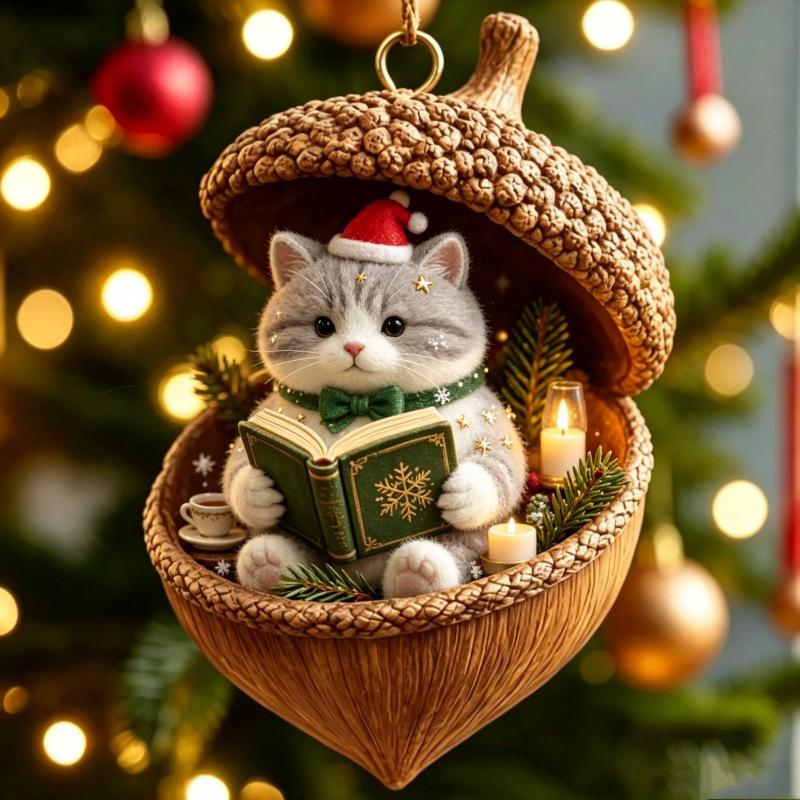 Creative Nut Shell Small Animal Pendants, Christmas Tree Artificial Hedgehog, Puppy, Sheep Ornaments for Festive Decoration