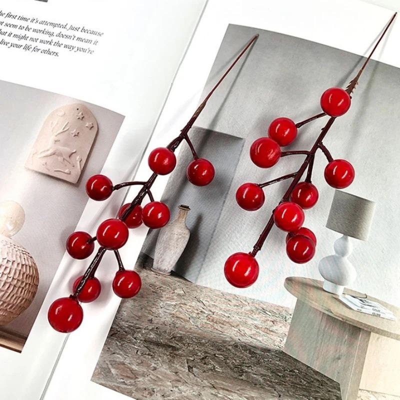 1PCS Christmas Red Berries Ornament Artificial Foam Berry Flower Branches DIY Wreath Xmas Tree Wedding Party Home Decoration