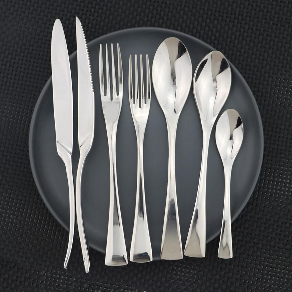 

7 шт., набор посуды для ресторана, нож, вилка, ложка, набор кухонной посуды, нержавеющая сталь 304, металлические столовые приборы, аксессуары для ресторана серебряный