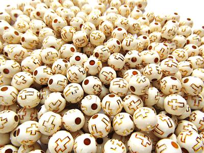 500 Pieces Cross Pattern Acrylic Beads Round 8mm Off White Craft Materials Huey H1385