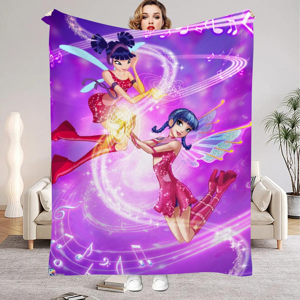 W-Winx C-Club Blanket Beauty Girl Print Flannel Blanket for Home Living Room Bedroom Decor New Year Christmas Gift for Kids